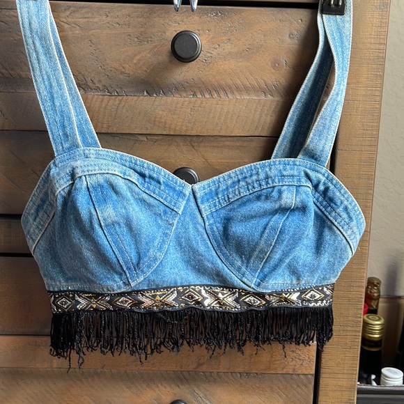 Maximum energy denim fringe skirt and top - Picture 2 of 5